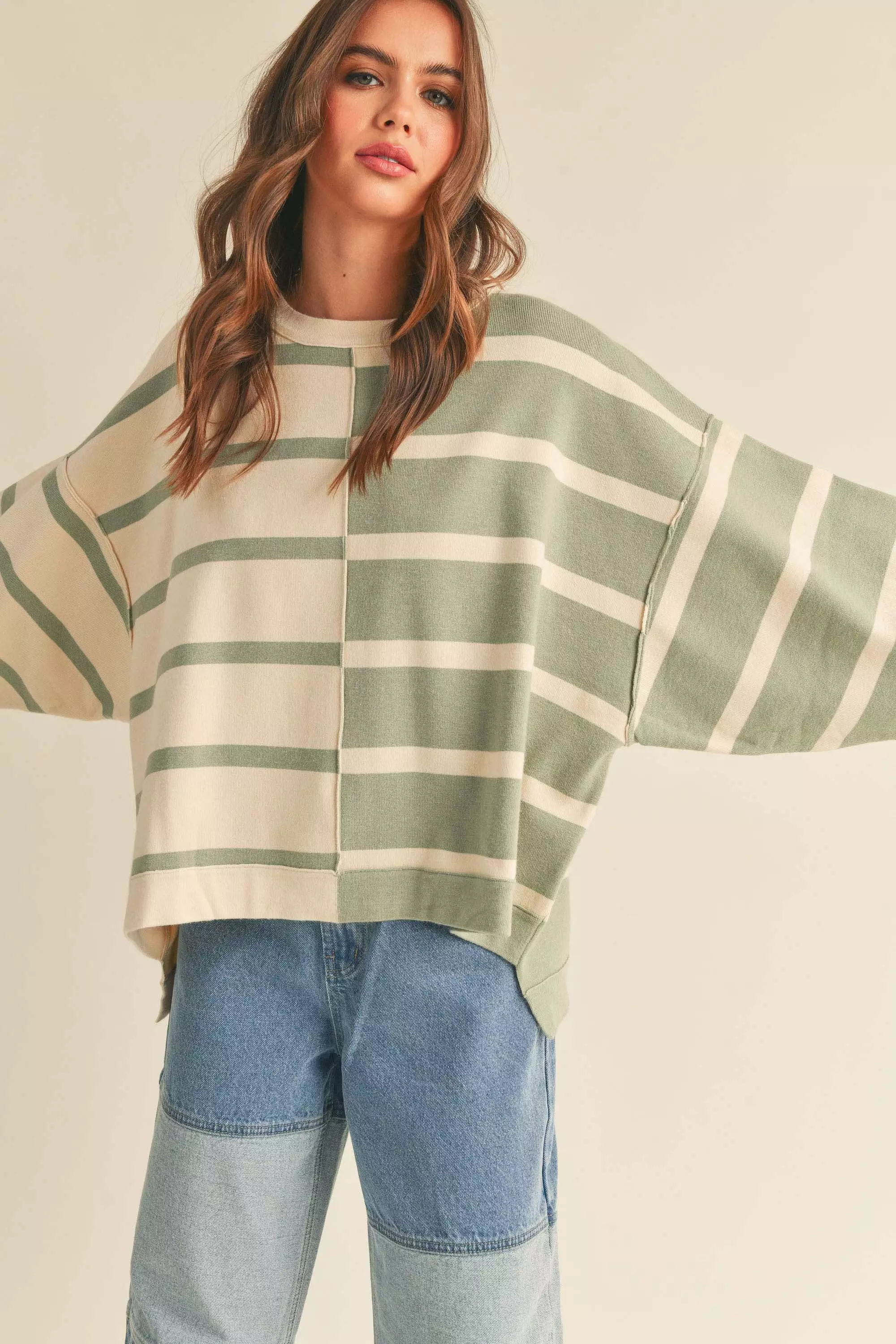 The Lionel Striped Sweater in Sage + Cream