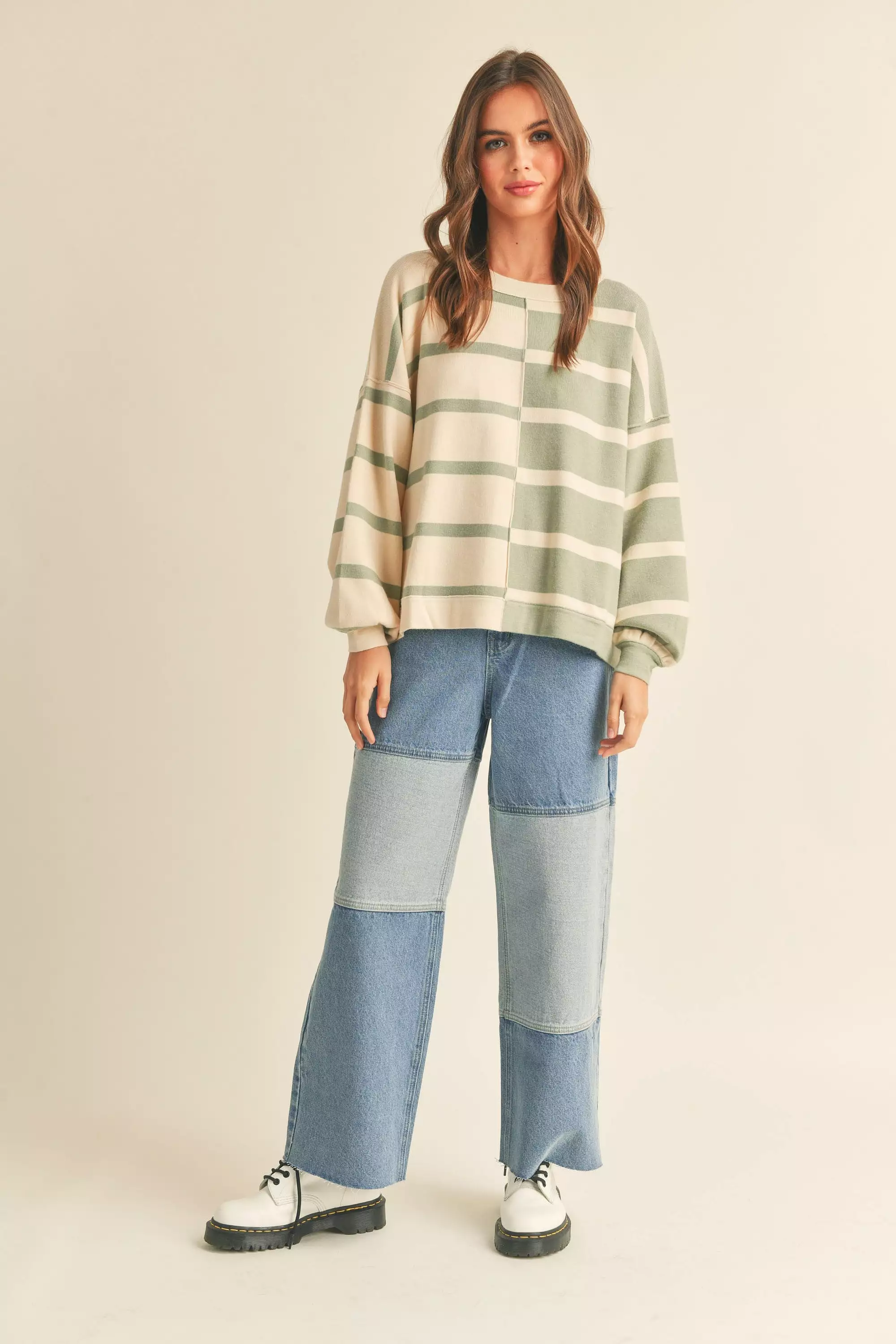 The Lionel Striped Sweater in Sage + Cream