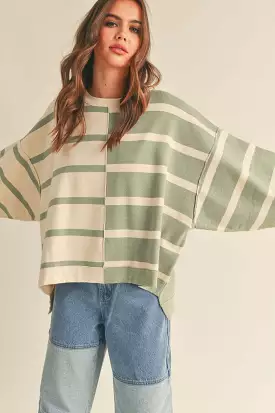 The Lionel Striped Sweater in Sage + Cream