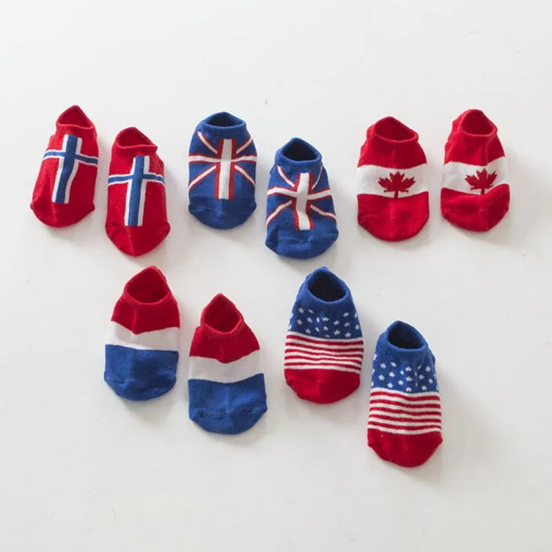 Toddlers Boy Baby Infant Girl Ankle Socks Flag Print Cotton Anti-slip Socks For 0-4 Y Y2 SM6