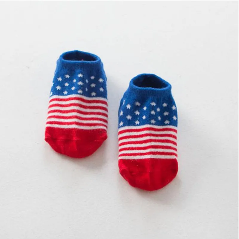 Toddlers Boy Baby Infant Girl Ankle Socks Flag Print Cotton Anti-slip Socks For 0-4 Y Y2 SM6