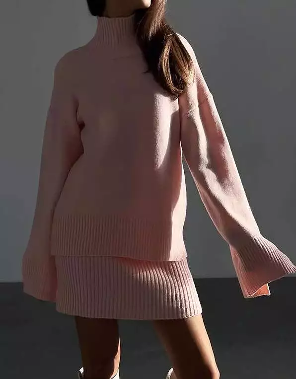 Turtleneck Sweater And Skirt Knit Set