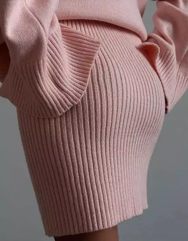 Turtleneck Sweater And Skirt Knit Set