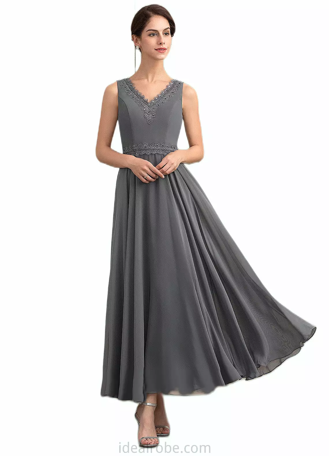 Veronica A-Line V-neck Ankle-Length Chiffon Mother of the Bride Dress With Beading Sequins STK126P0014740