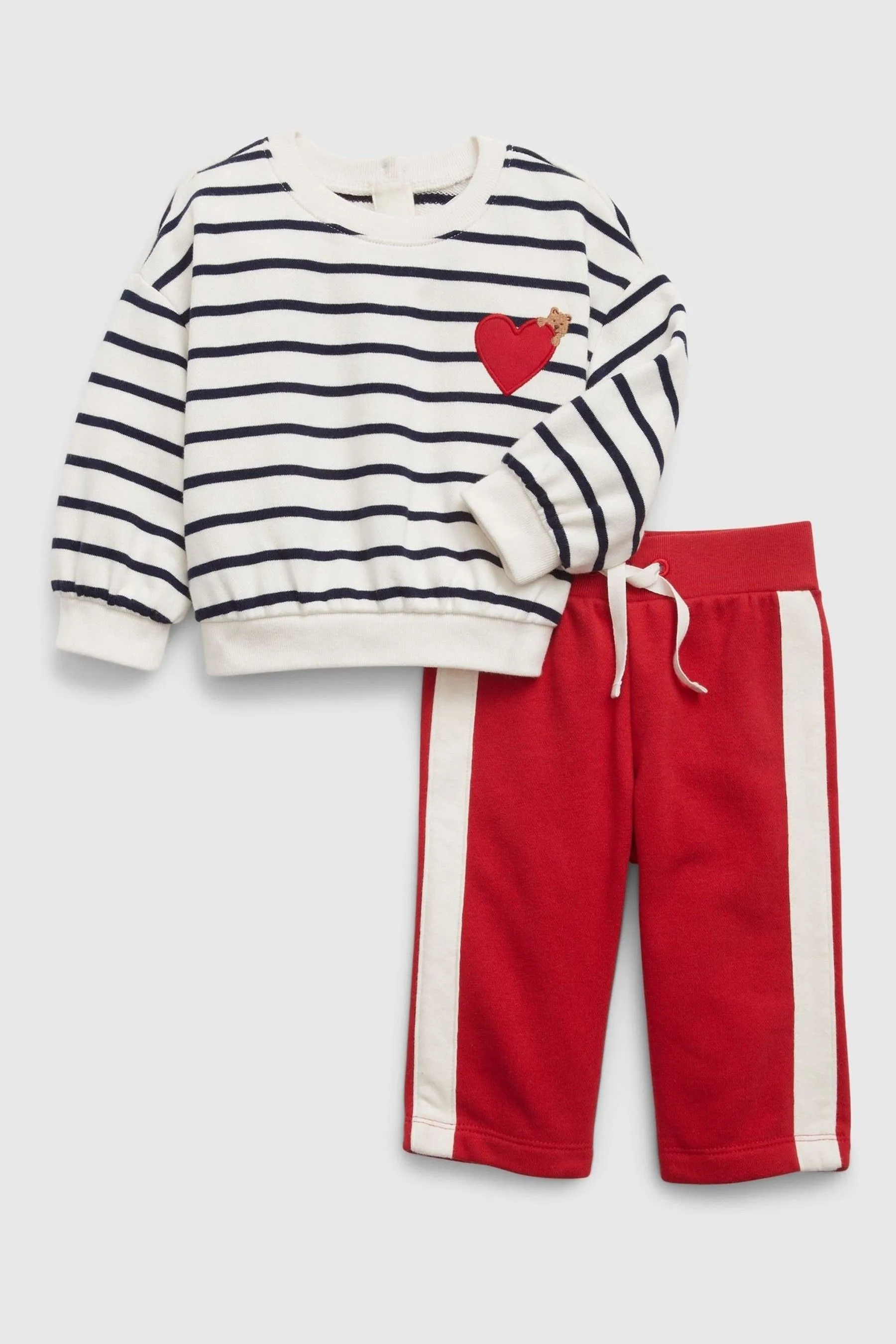 White and Red Stripe Brannan Bear Heart Sweatshirt & Jogger Set (Newborn - 24mths)