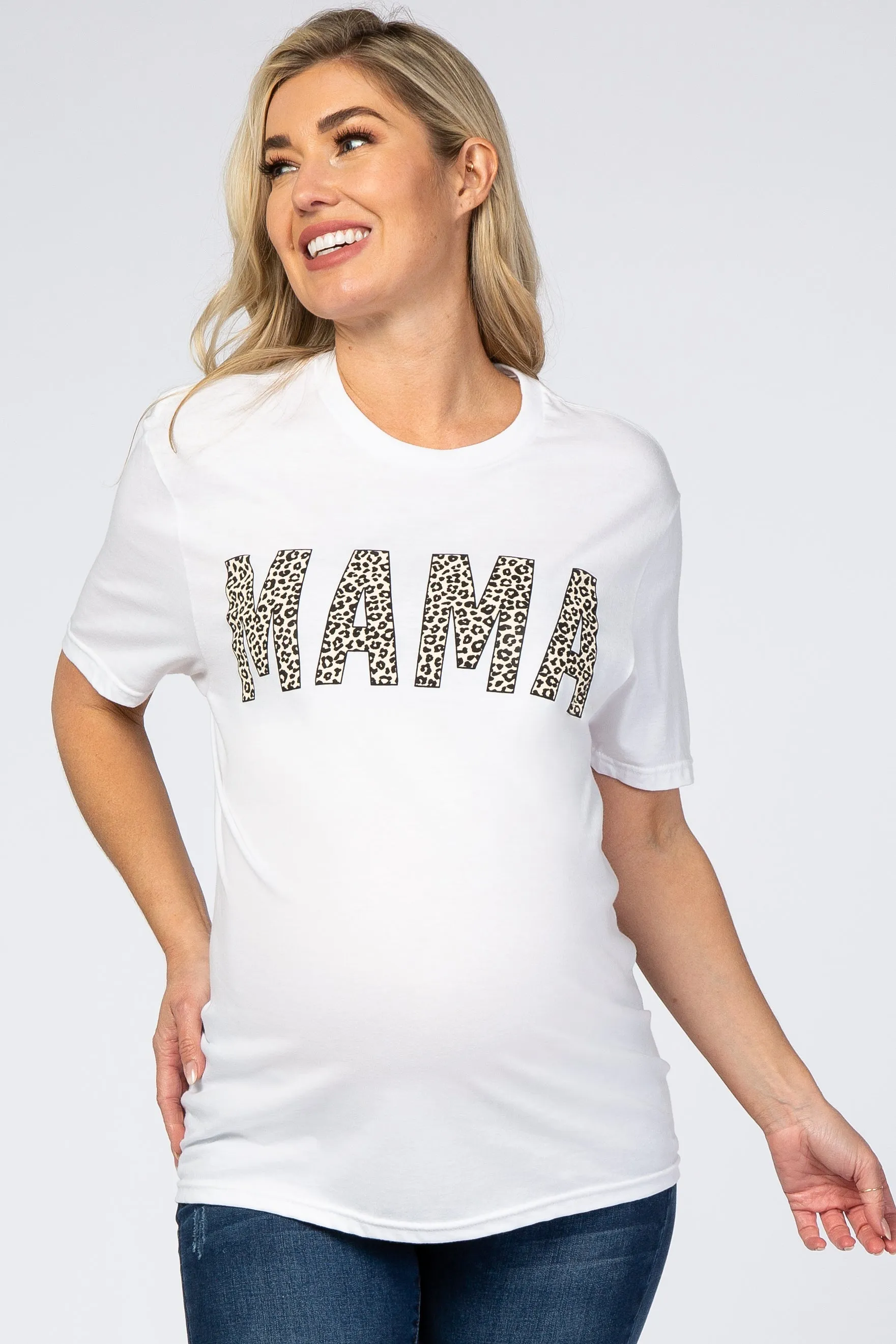 White Animal Print Mama Graphic Maternity Top