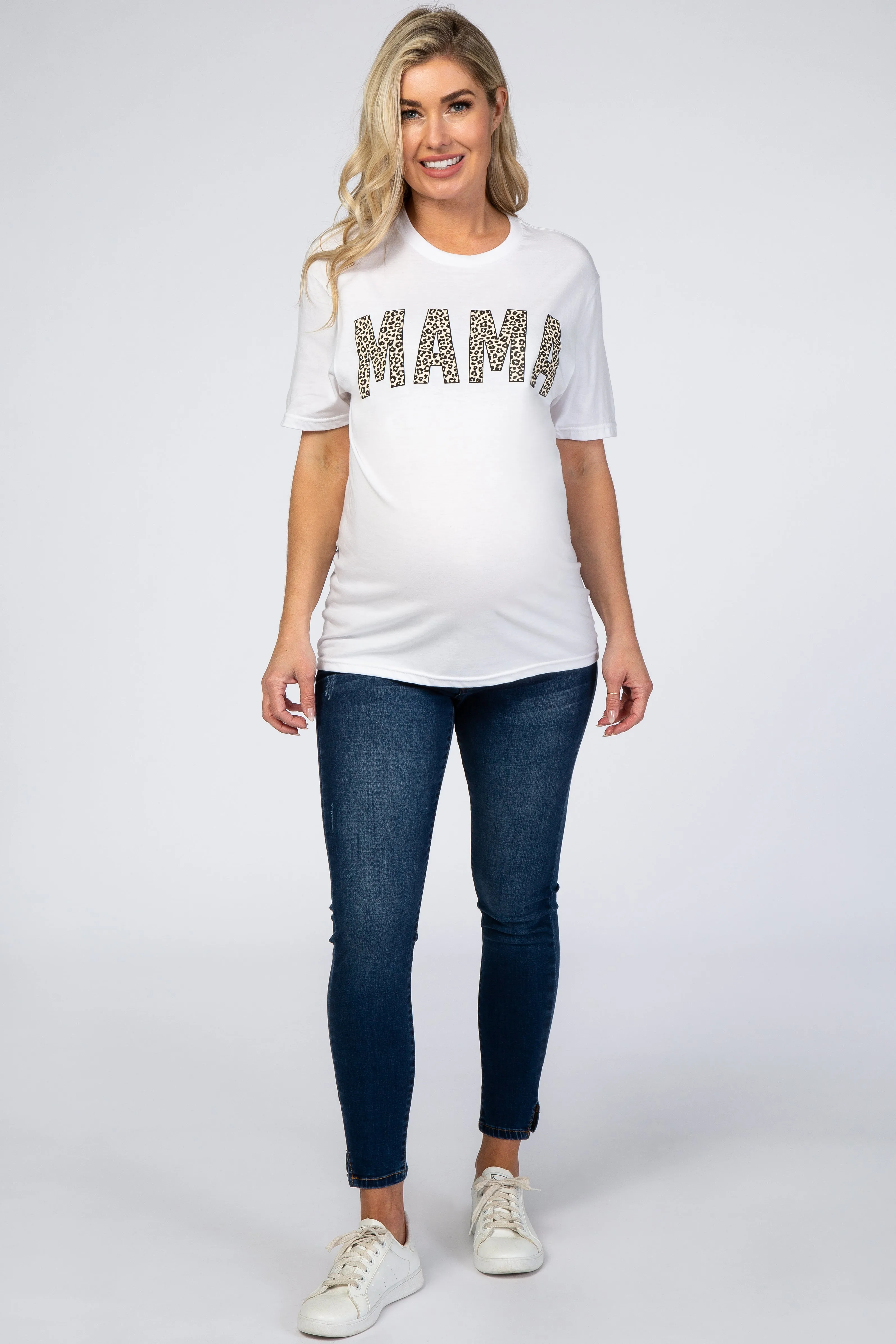 White Animal Print Mama Graphic Maternity Top