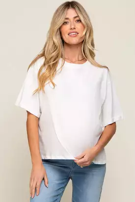 White Basic Rolled Short Sleeve Maternity T-Shirt