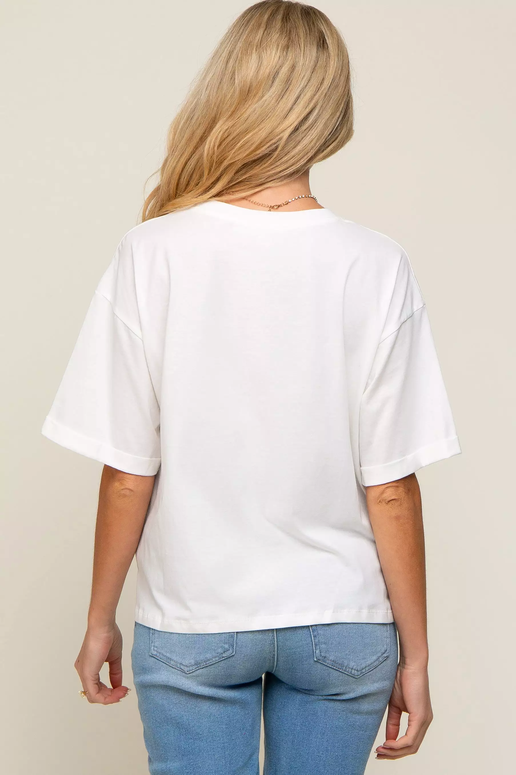 White Basic Rolled Short Sleeve Maternity T-Shirt