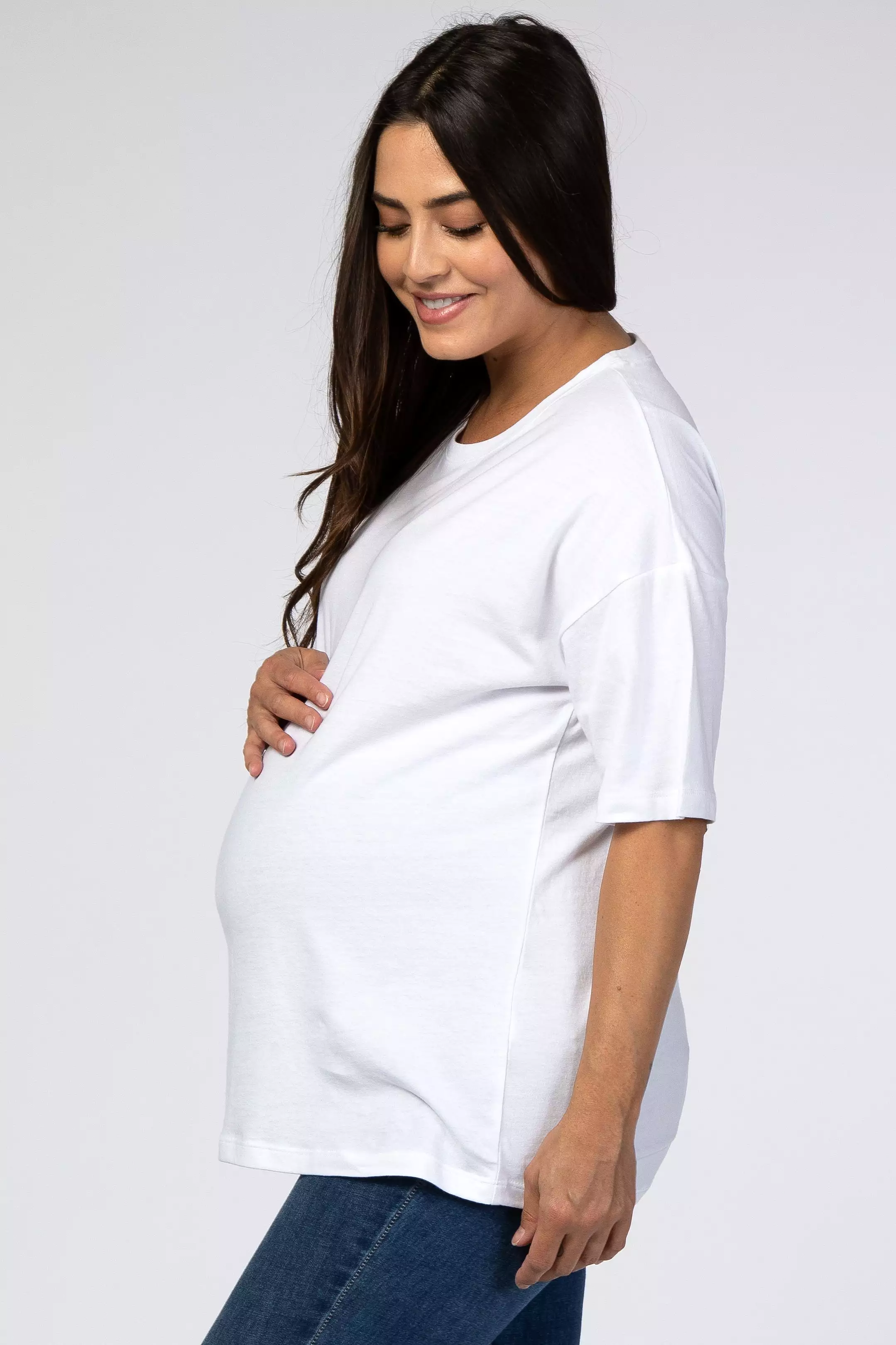 White Basic Short Sleeve Maternity Tee