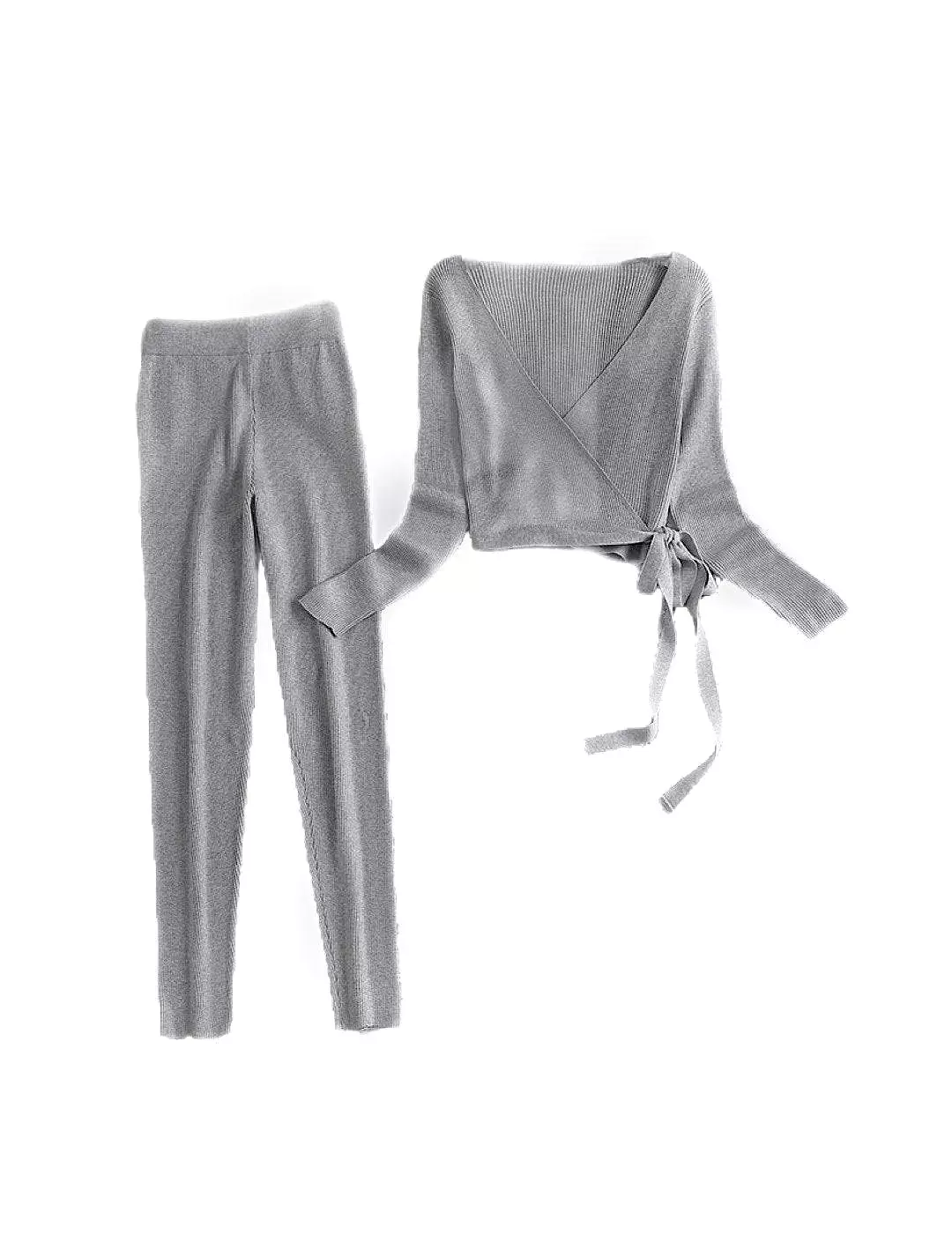 Wrap Top And Pants Knit Set