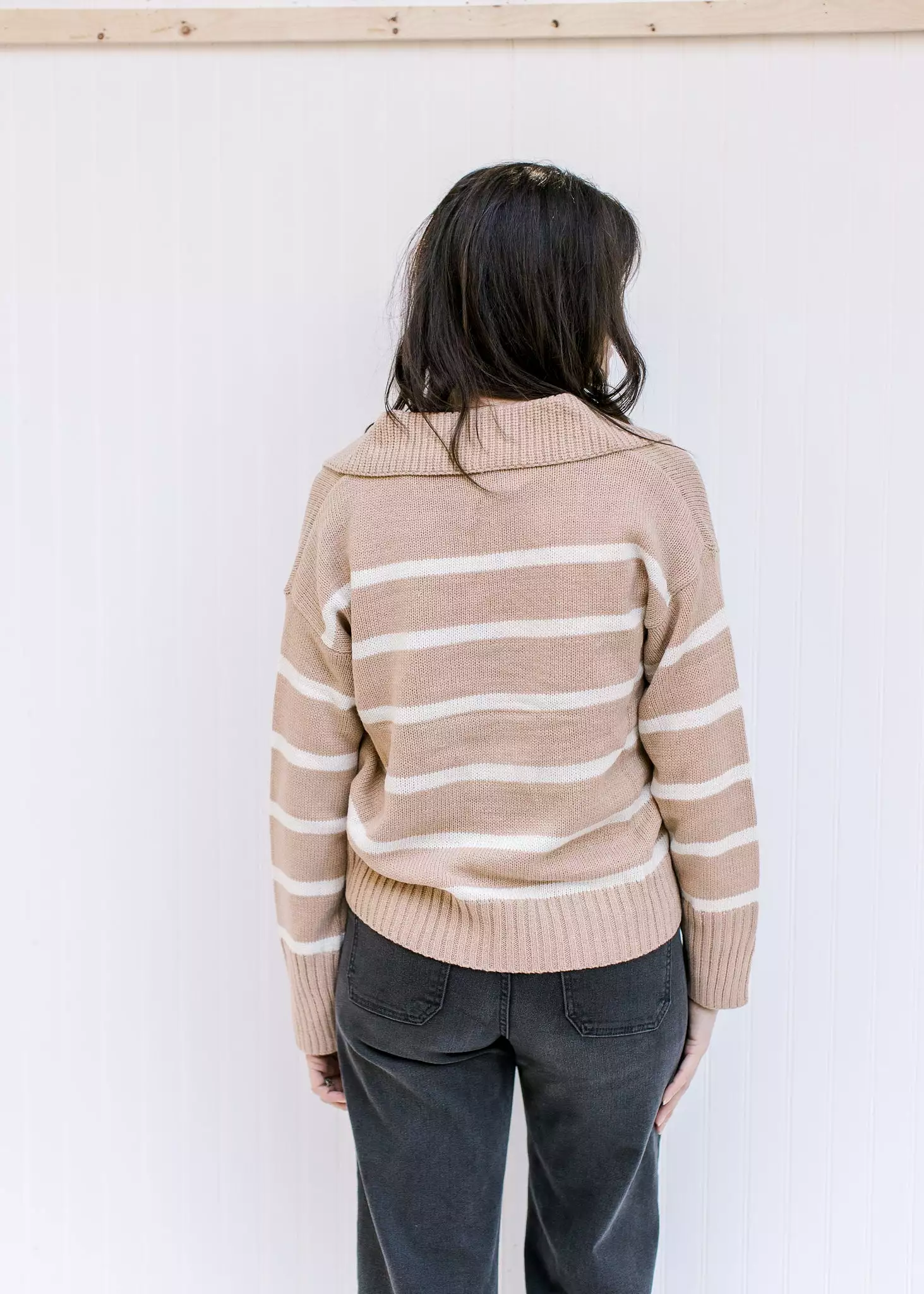 X Camel Striped Collared Sweater