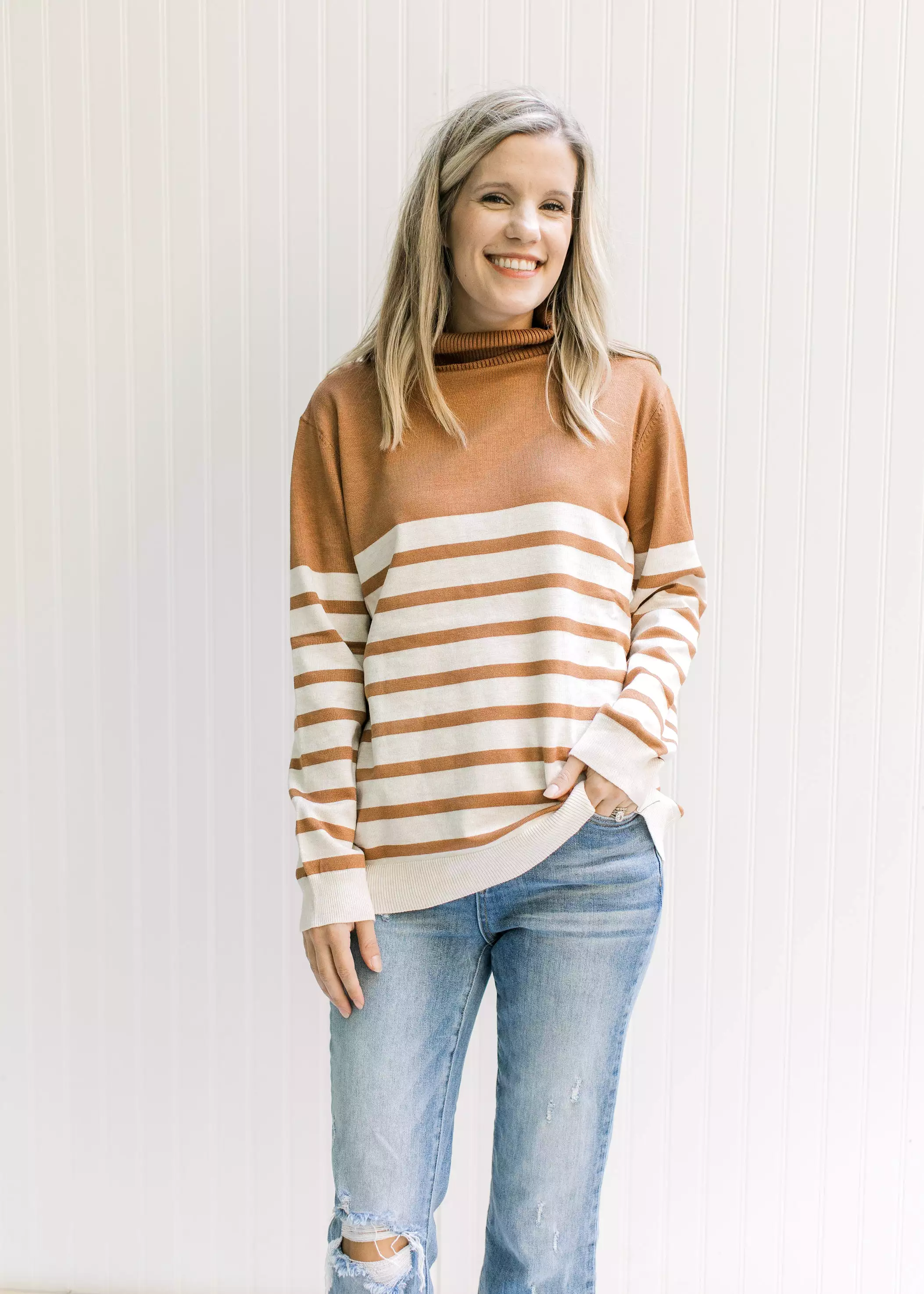 X Caramel and Cream Striped Sweater