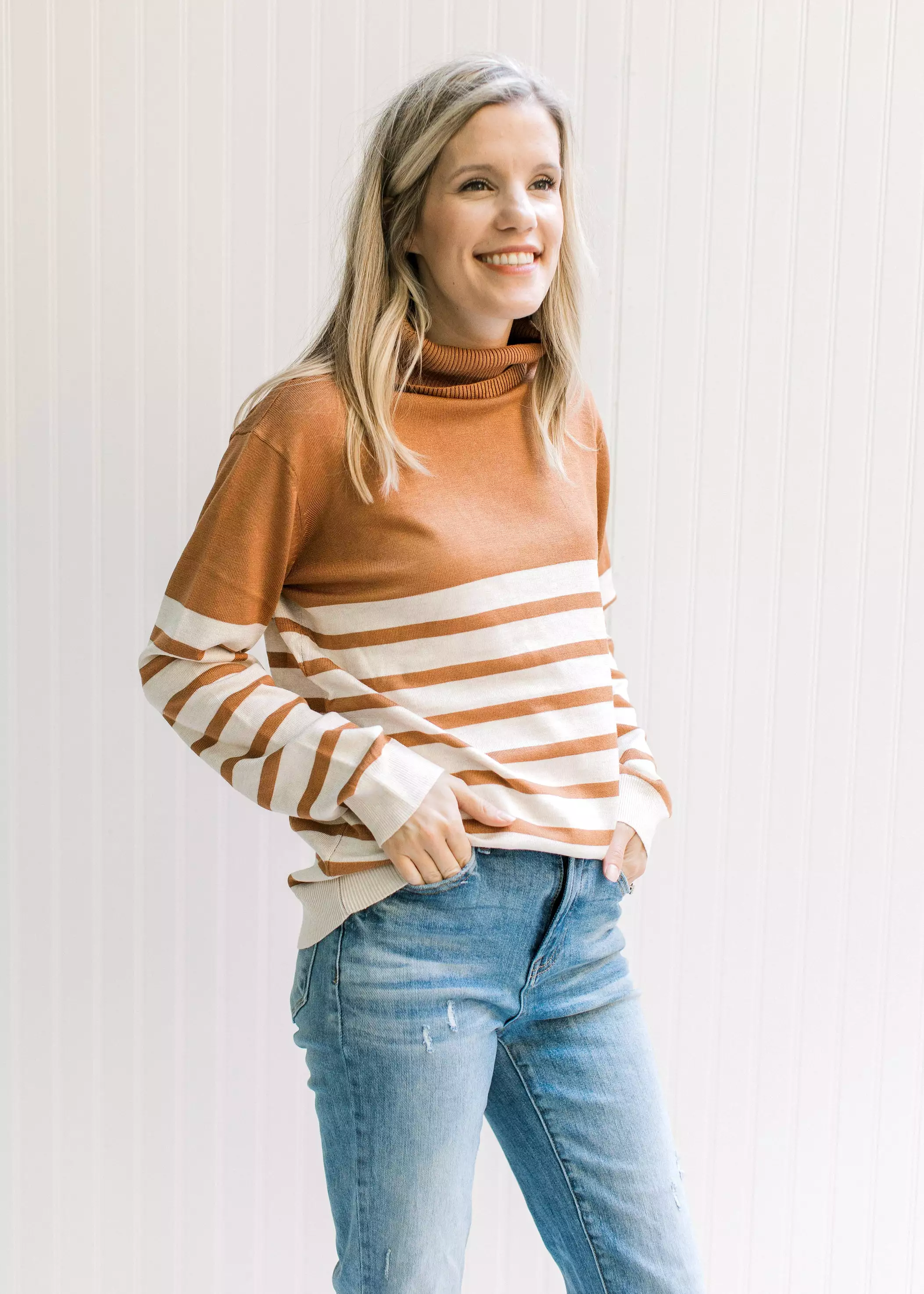 X Caramel and Cream Striped Sweater