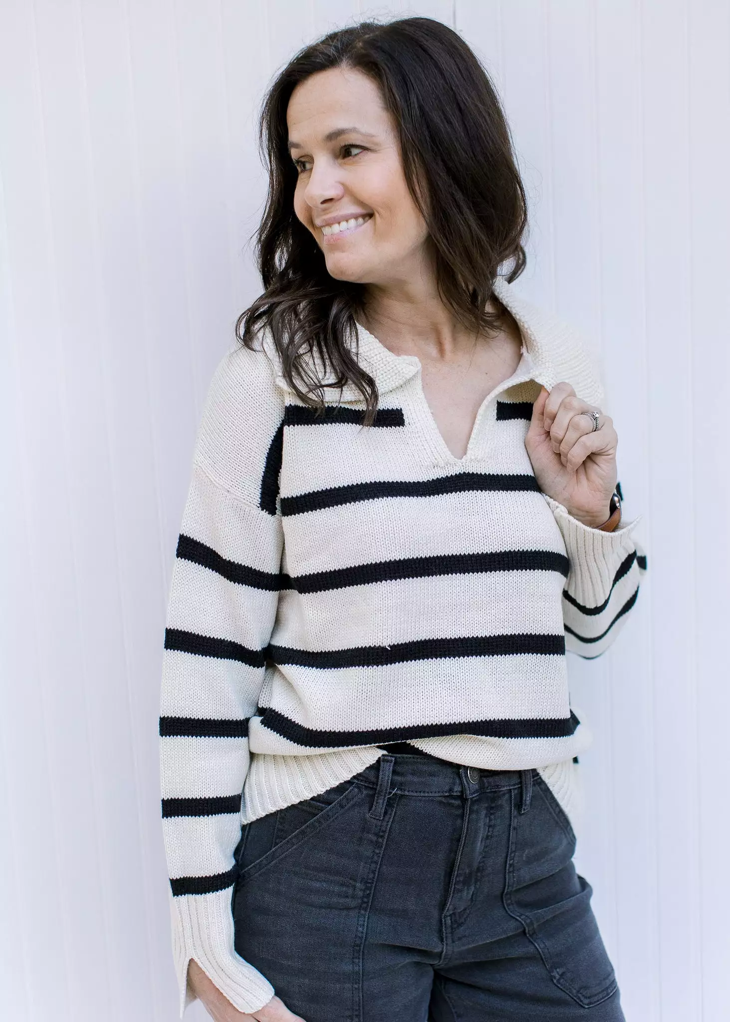 X Cozy Black and White Striped Sweater