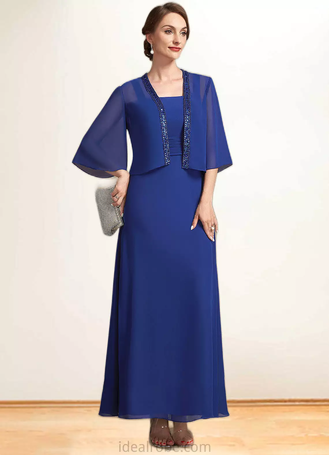 Yareli A-Line Square Neckline Ankle-Length Chiffon Mother of the Bride Dress With Ruffle STK126P0014982