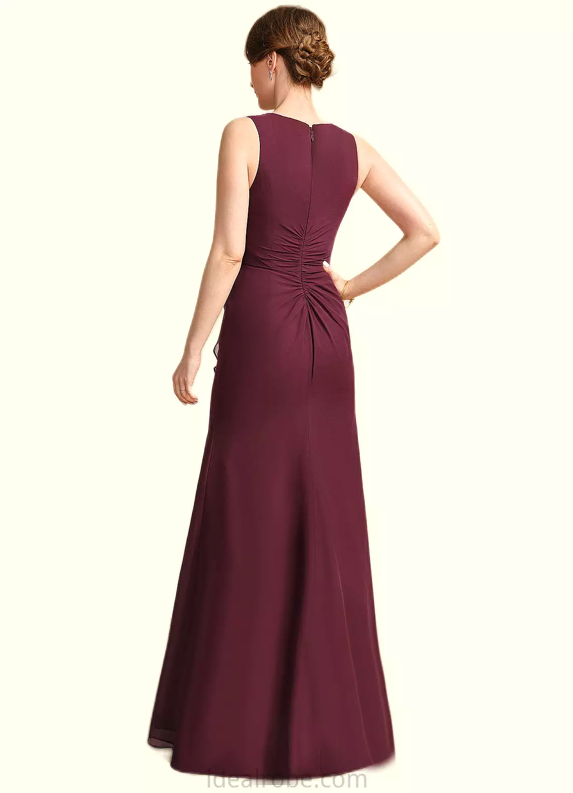 Yaritza Sheath/Column V-Neck Floor-Length Chiffon Mother of the Bride Dress With Beading Cascading Ruffles STKP0021835