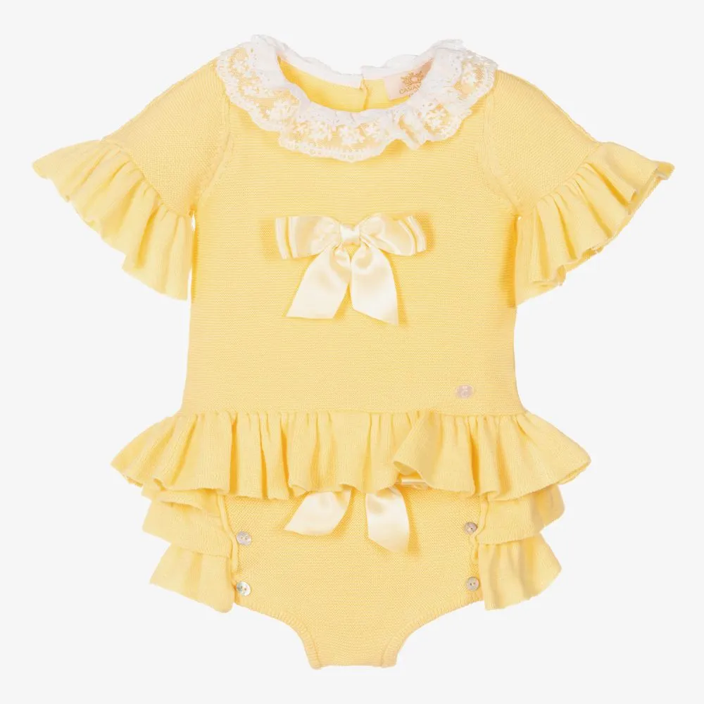 Yellow Knit Baby Shorts Set