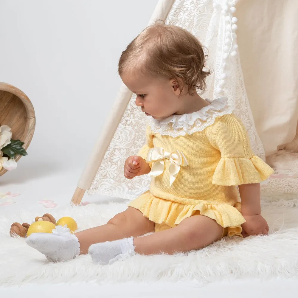 Yellow Knit Baby Shorts Set