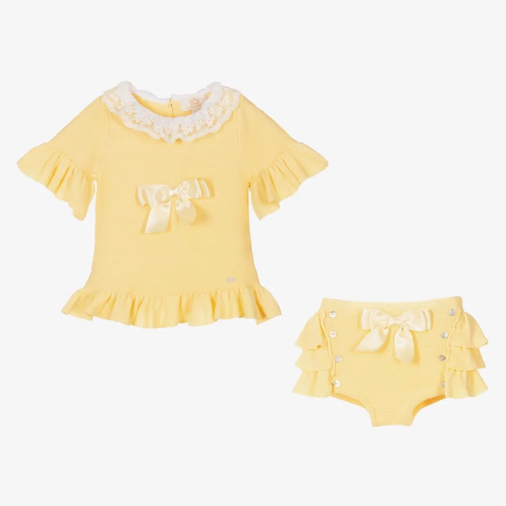 Yellow Knit Baby Shorts Set