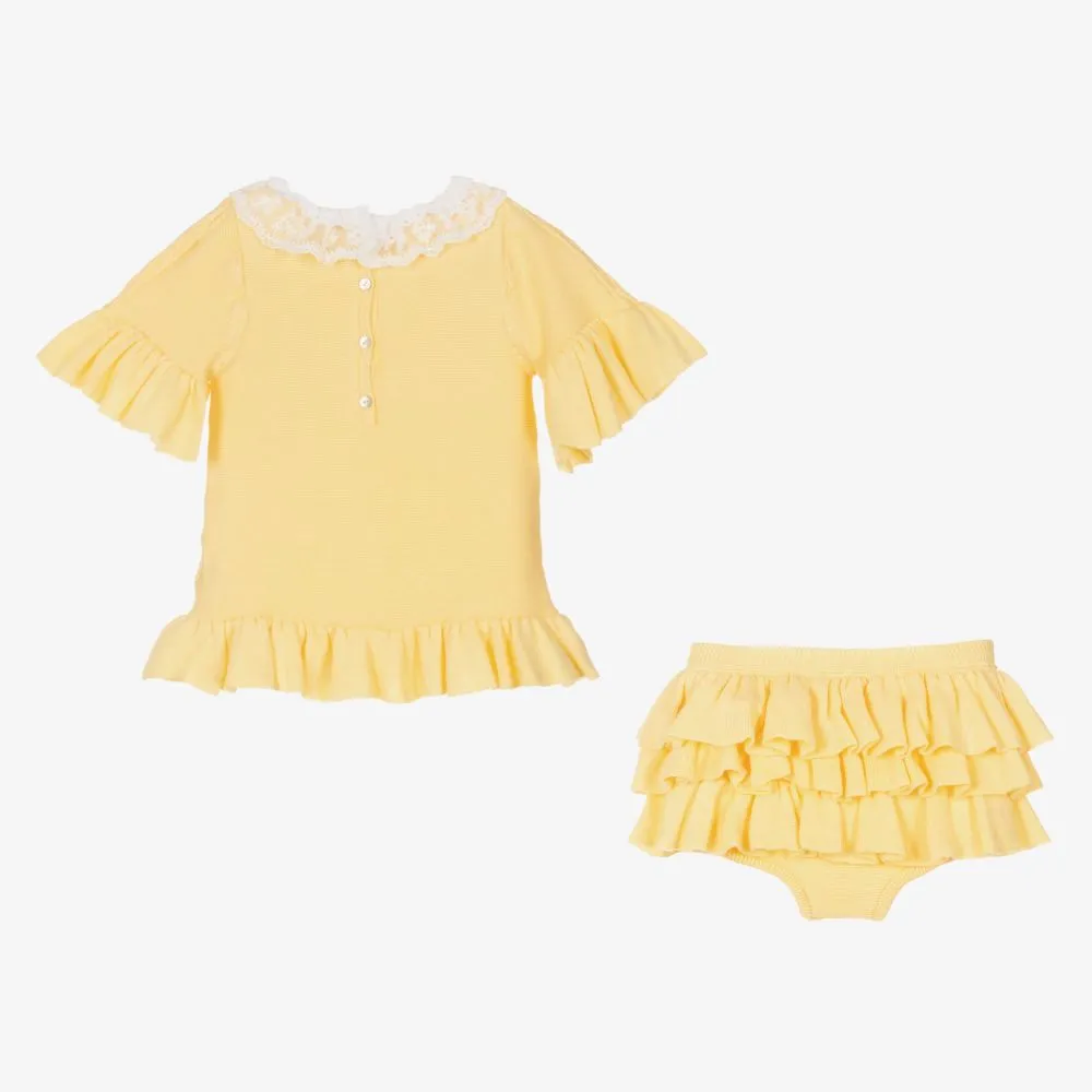 Yellow Knit Baby Shorts Set