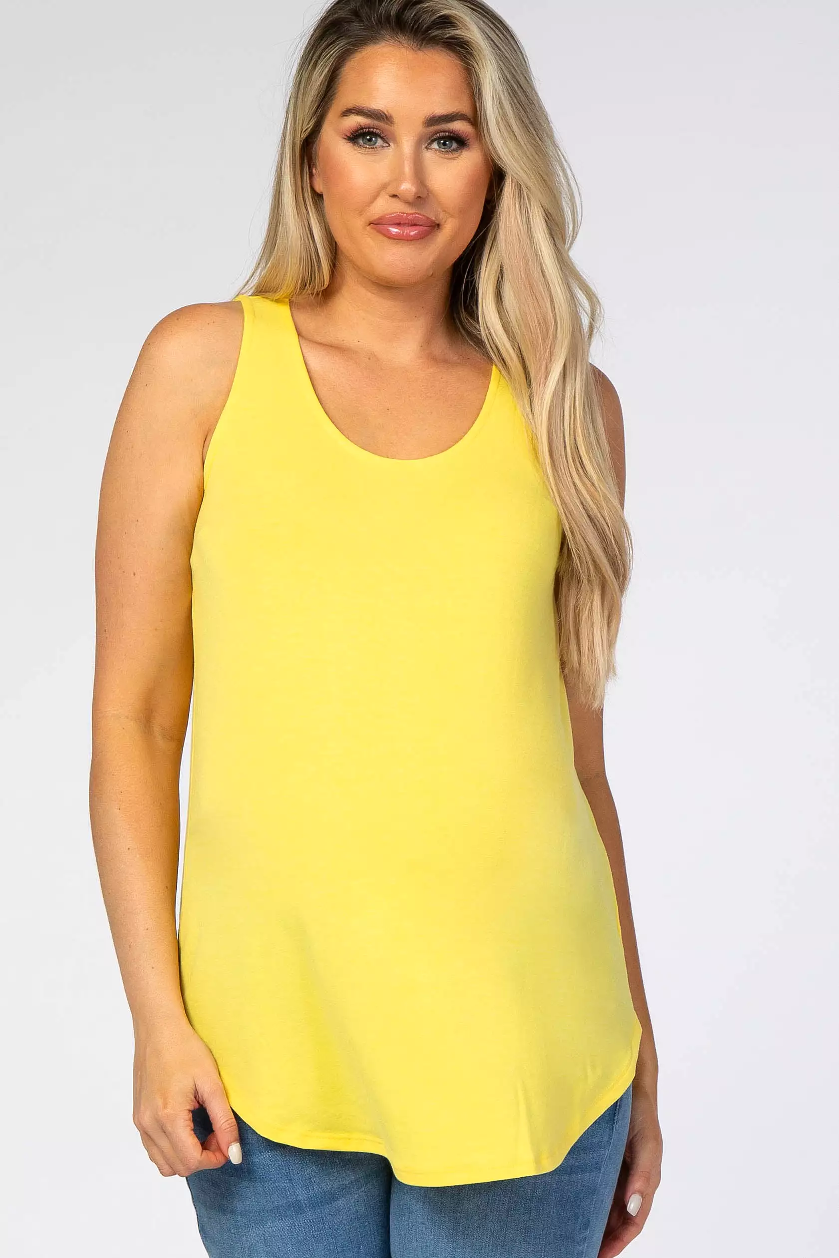 Yellow Rounded Hem Sleeveless Maternity Top