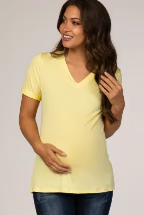 Yellow V-Neck Cuff Sleeve Maternity Top